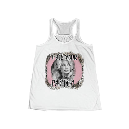 I Beg Your Parton Cheetah/Pink Women's Flowy Racerback Tank