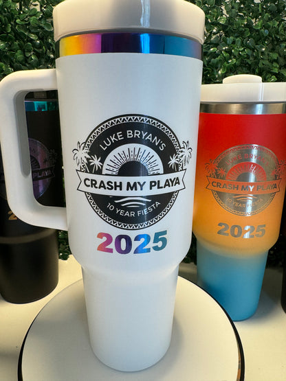 Custom Engraved 40 Ounce CMP Ready Tumbler! Black or White Beach Theme Logo and Name Multi-Color Plated  Engraved Tumbler - Personalization included