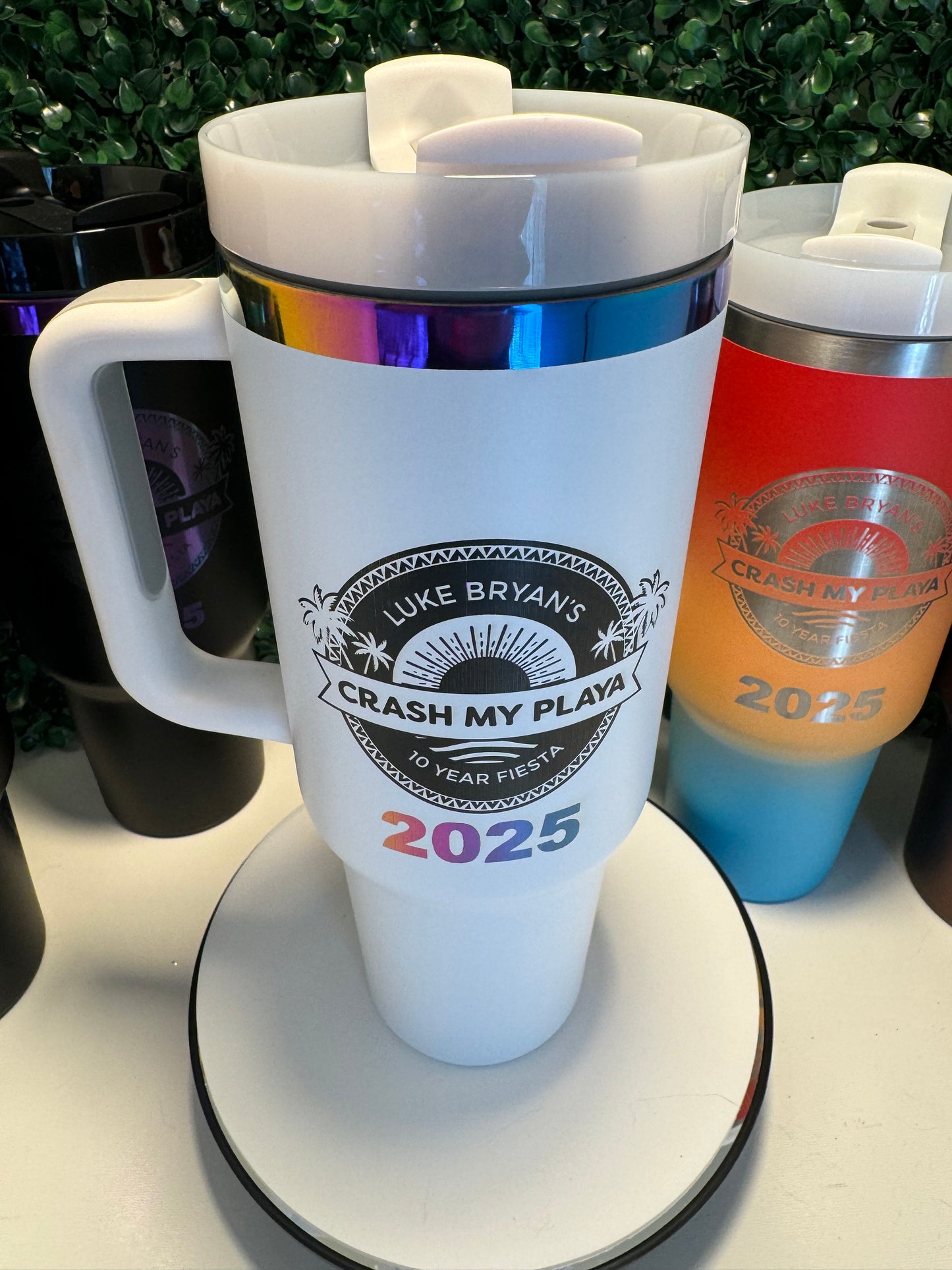 Custom Engraved 40 Ounce CMP Ready Tumbler! Black or White Beach Theme Logo and Name Multi-Color Plated  Engraved Tumbler - Personalization included