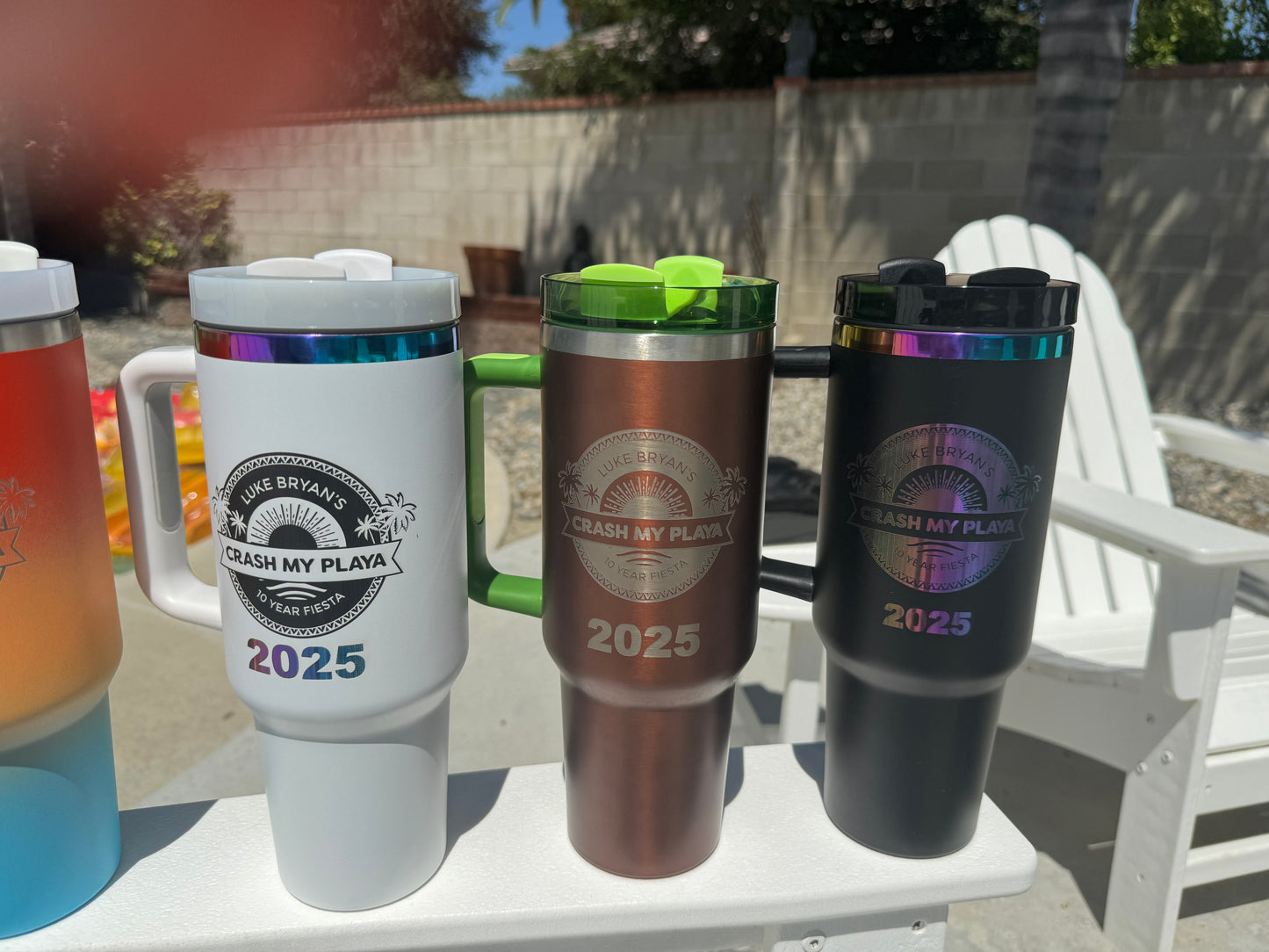 Custom Engraved 40 Ounce CMP Ready Tumbler! Black or White Beach Theme Logo and Name Multi-Color Plated  Engraved Tumbler - Personalization included