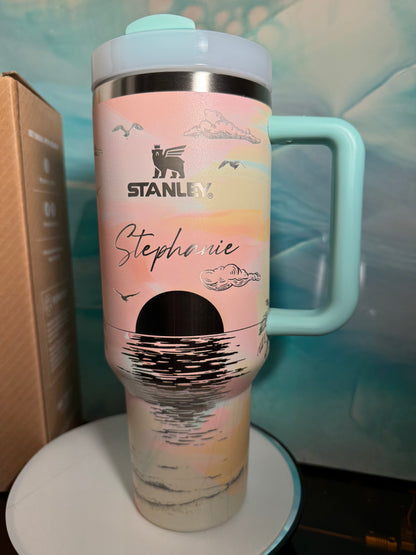 Custom Full WrapEngraved Stanley 40 Oz Quencher - Warm or Cool Serene Brushstrokes