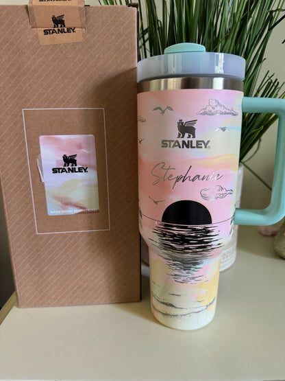 Custom Full WrapEngraved Stanley 40 Oz Quencher - Warm or Cool Serene Brushstrokes