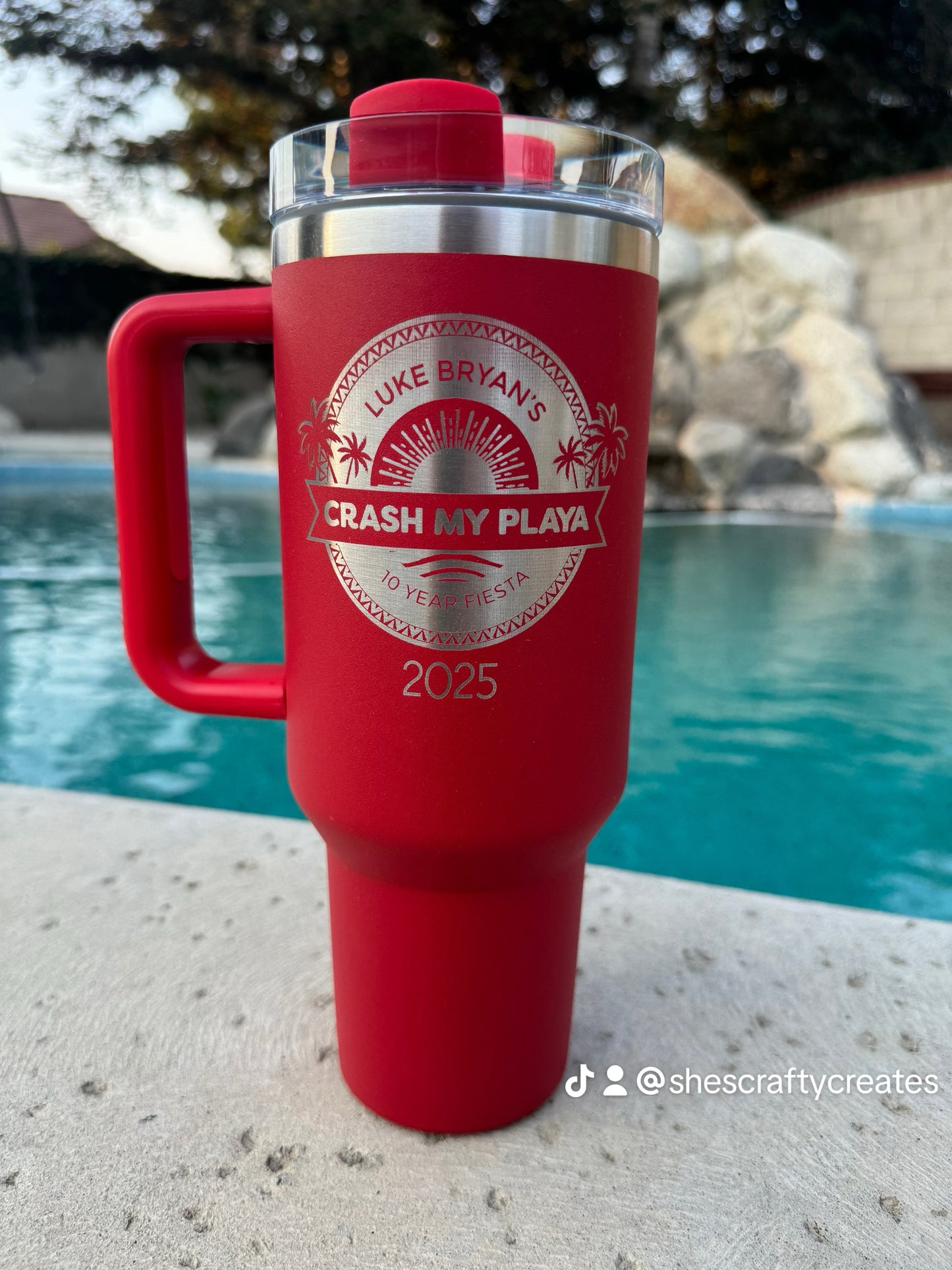 Crash My Playa Ten Year Red White and Blue Day Custom Engraved Red 40 Oz Tumbler