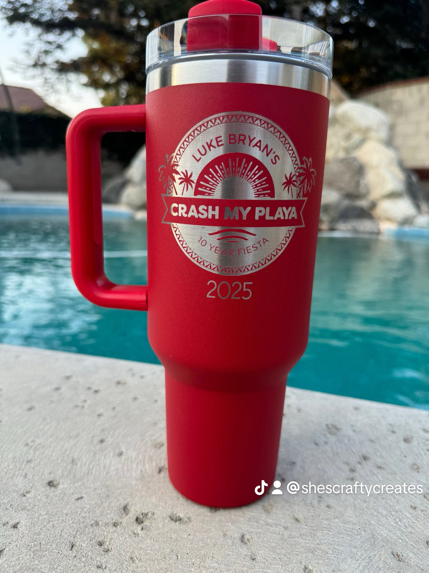 Crash My Playa Ten Year Red White and Blue Day Custom Engraved Red 40 Oz Tumbler